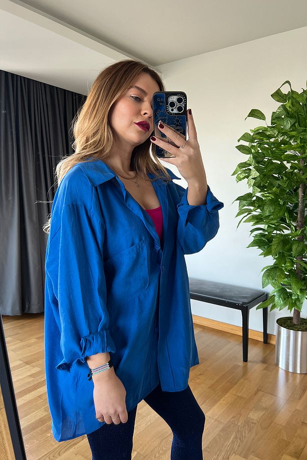 Yeni Sezon Kaliteli Şık Yumuşak Dokulu Uzun Kollu Basic Oversize Kadın Gömlek - 9