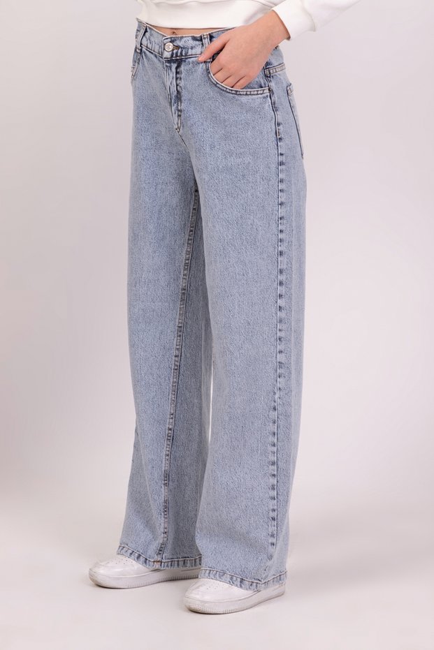 Female Child Cotton Waist Adjustable Wide Leg Jeans