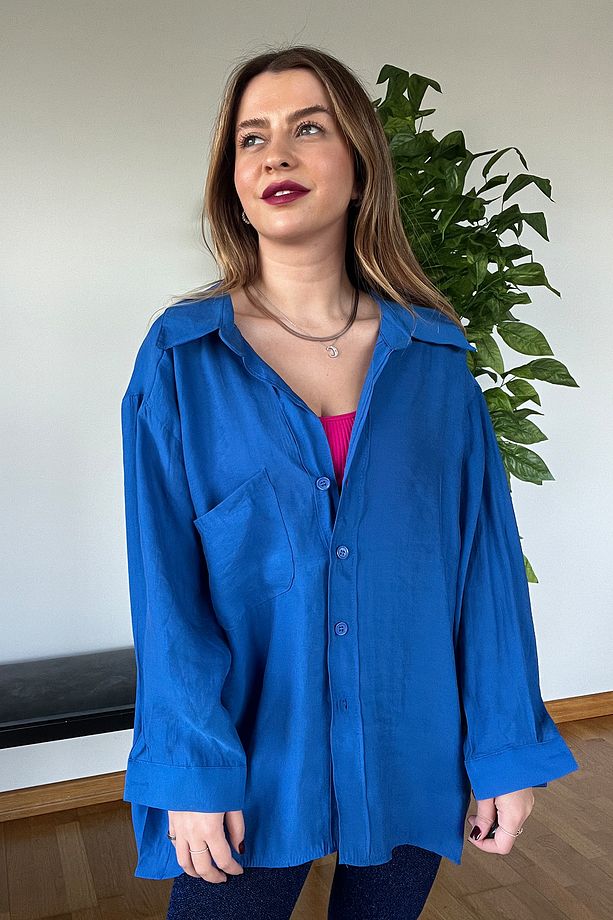 Yeni Sezon Kaliteli Şık Yumuşak Dokulu Uzun Kollu Basic Oversize Kadın Gömlek - 6