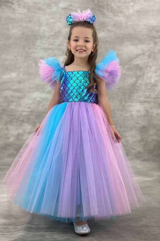 My Little Girl's Mermaid Colorful Tulle Girls' Evening Dress - Multicolor