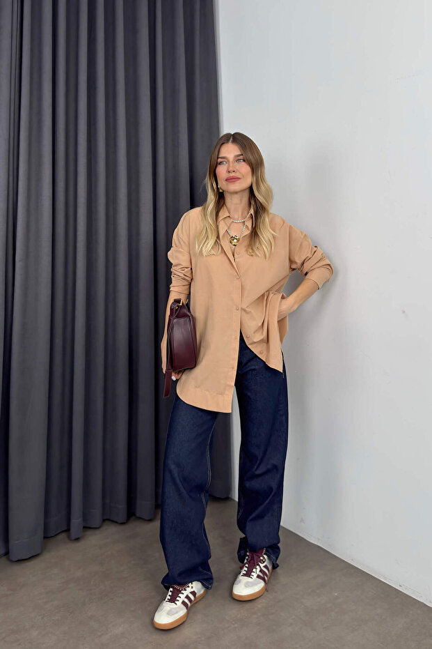 Sütlü Kahve Oversize Gömlek - 3