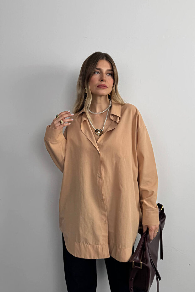 Sütlü Kahve Oversize Gömlek - 7