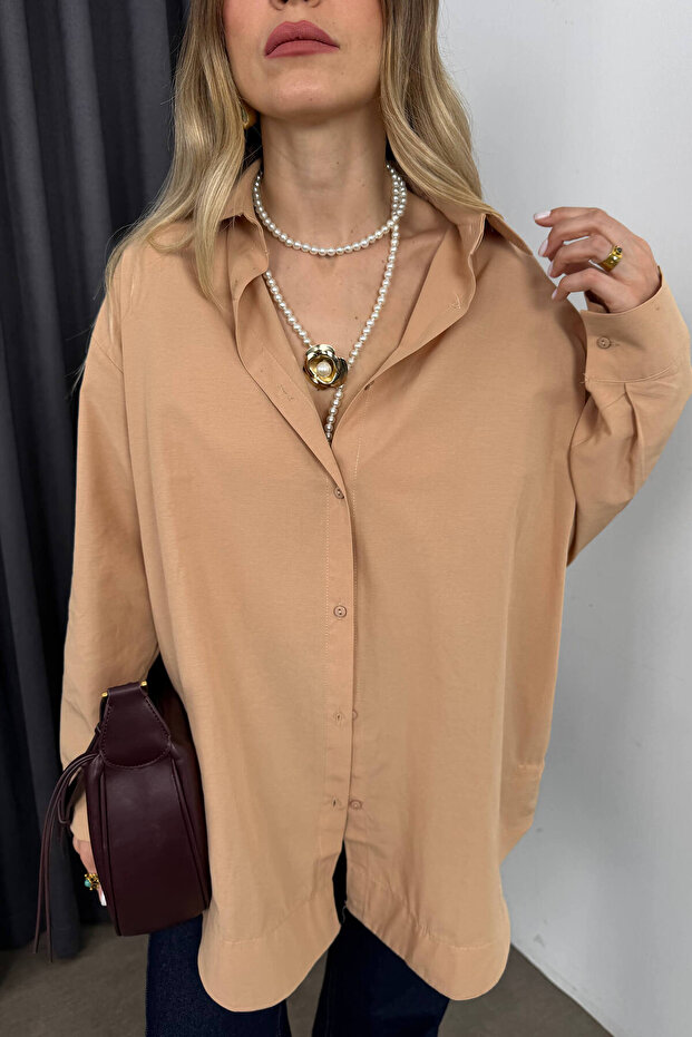 Sütlü Kahve Oversize Gömlek - 2
