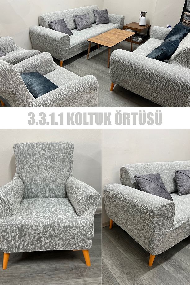 Koltuk Örtüsü Takımı Koltuk Kılıfı 3+3+1+1 Streç Lastikli Esnek Yıkanabilir Pamuklu Jakarlı - 1