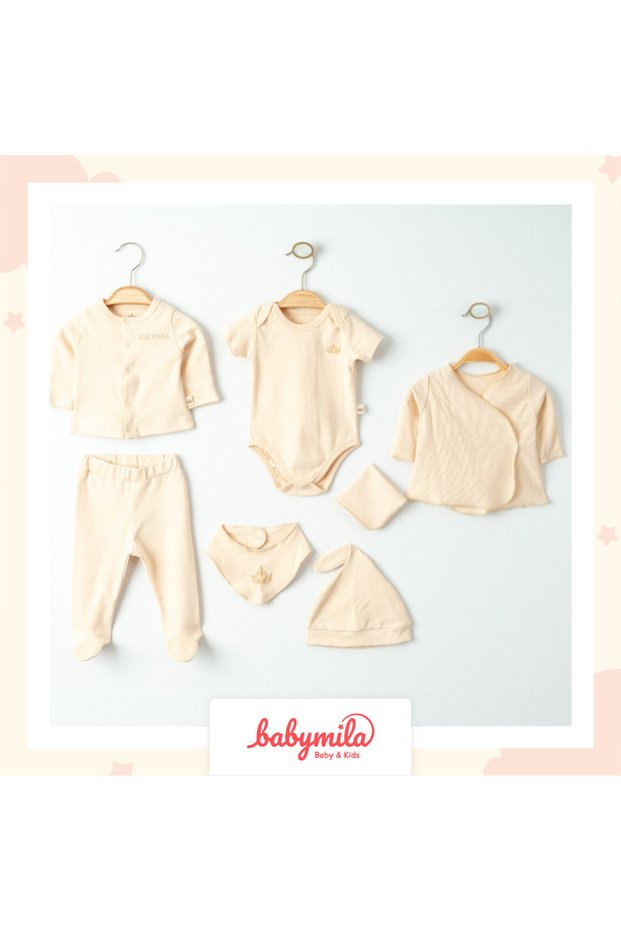 Newborn Baby Organic Cotton 7-Piece Hospital Discharge Set Newborn Baby Bodysuit Baby Set Cream