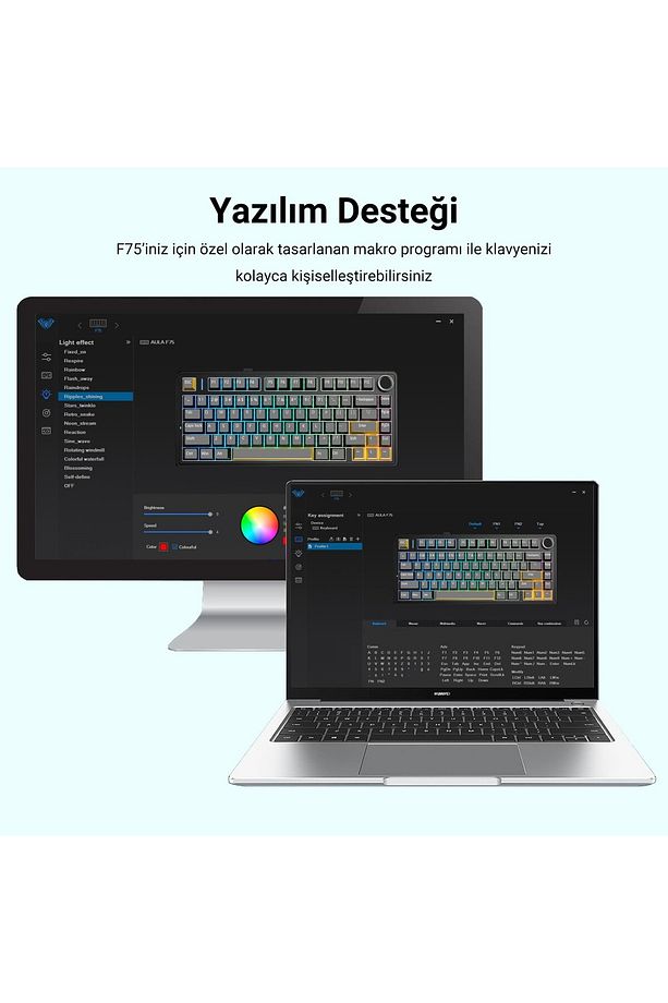 F75 Mekanik Rgb Tkl Nimbus V3 Switch Kablosuz Makrolu Hot Swap Klavye Buz Mavisi - 6