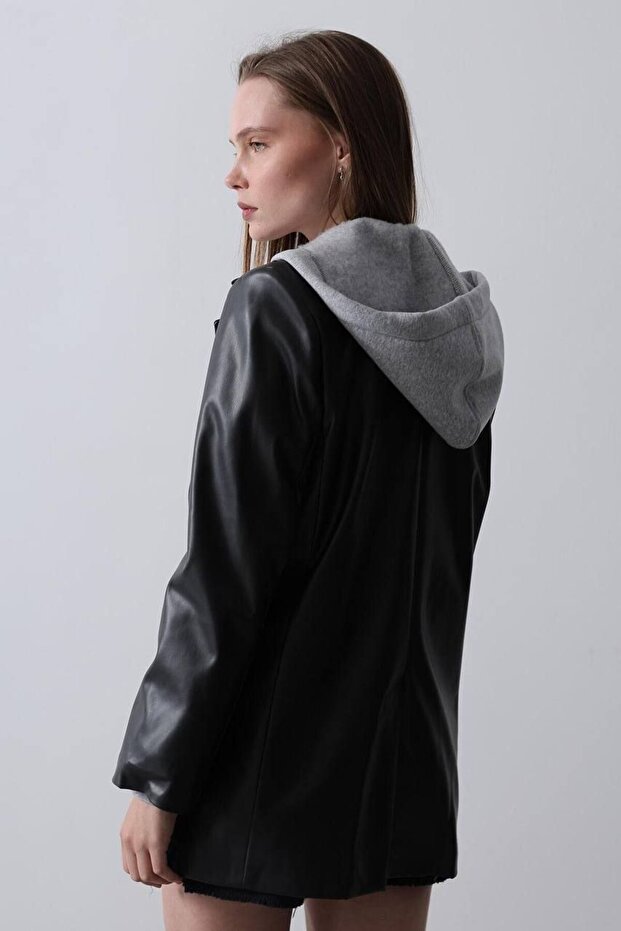Deri Blazer Kapüşonlu Ceket - 3