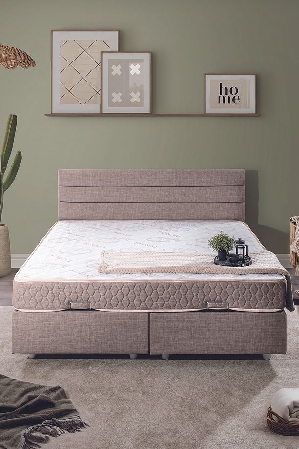 Sofia Çift Kişilik Baza Başlık Letto Yatak Seti Kahverengi - 2