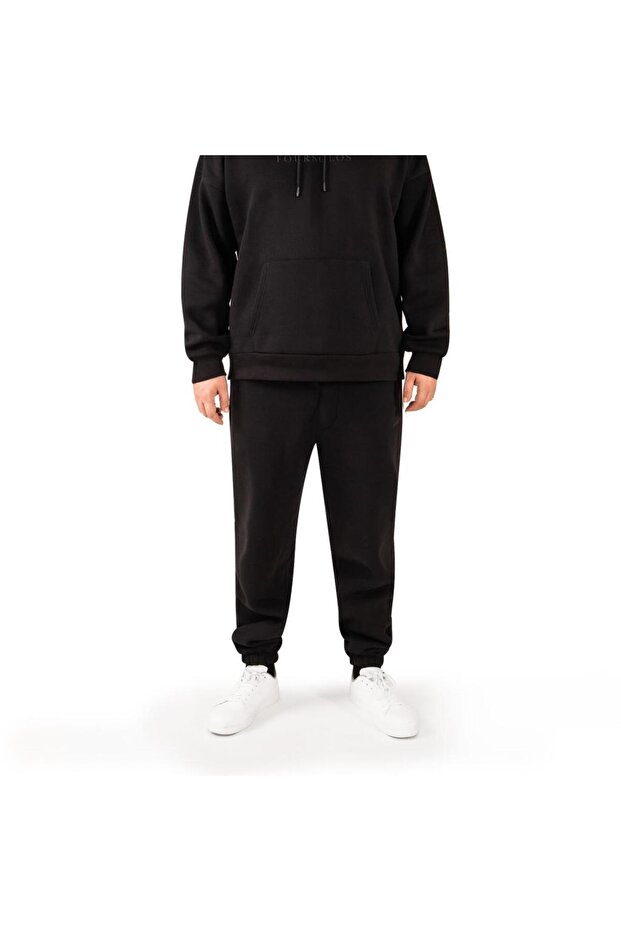 Black Men's Jogger, 3 Thread Fabric, Regular Fit, Cotton, Comfortable, Stretchable, with Pockets