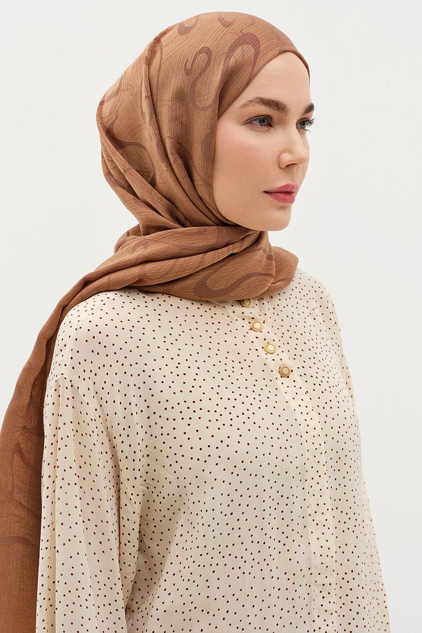 Dalga Desenli Floş Şal - Açık Kahve - 3