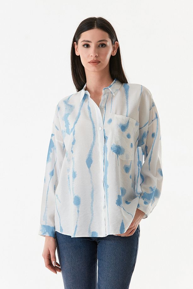Batik Desenli Tek Cepli Oversize Gömlek - 3