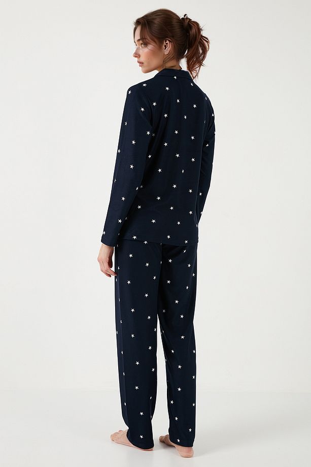 Streç Regular Fit Apaş Yaka Beli Lastikli Pijama Takımı Pijama Takımı 65720501 - 7