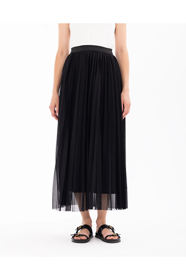 Pliseli Astarlı Tül Etek - 5