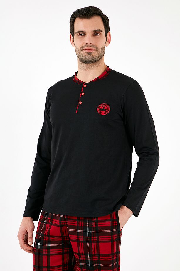 Ekoseli Pamuklu Regular Fit Uzun Kollu Pijama Takımı Erkek Pijama Takımı 60961004 - 4