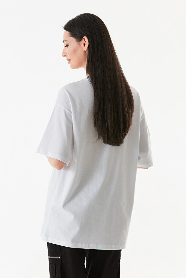 Basic Oversize Bisiklet Yaka Tişört - 5