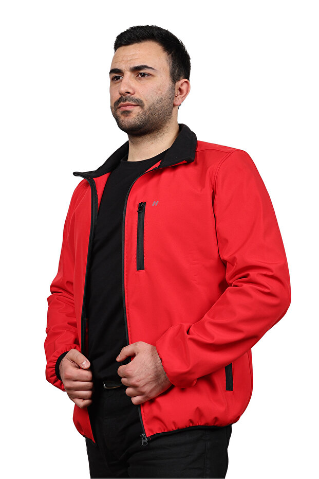 Kırmızı Softshell Dik Yaka Mont - 4
