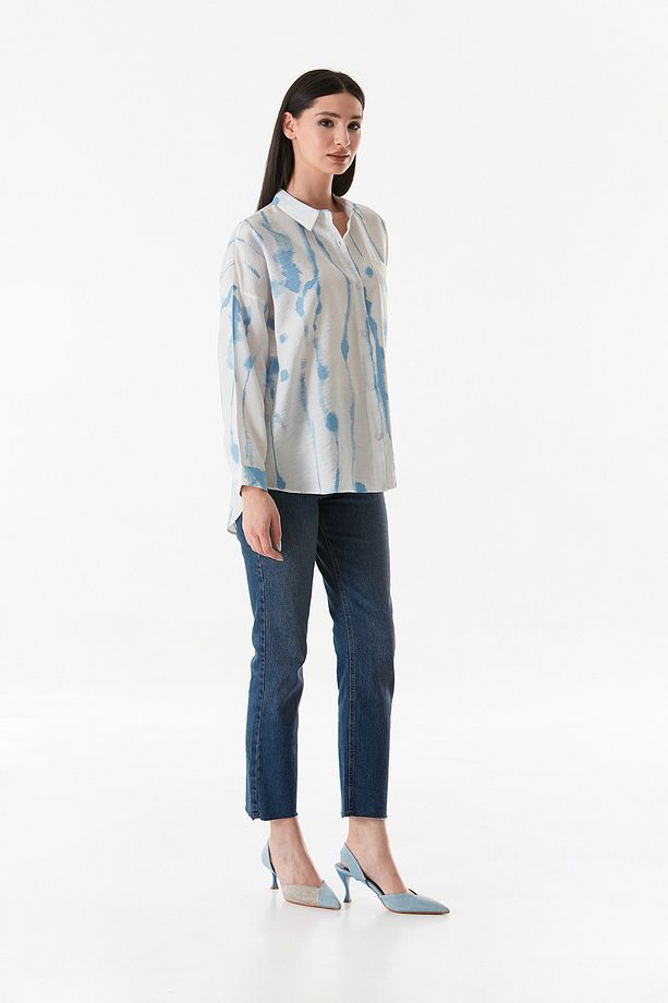 Batik Desenli Tek Cepli Oversize Gömlek - 4