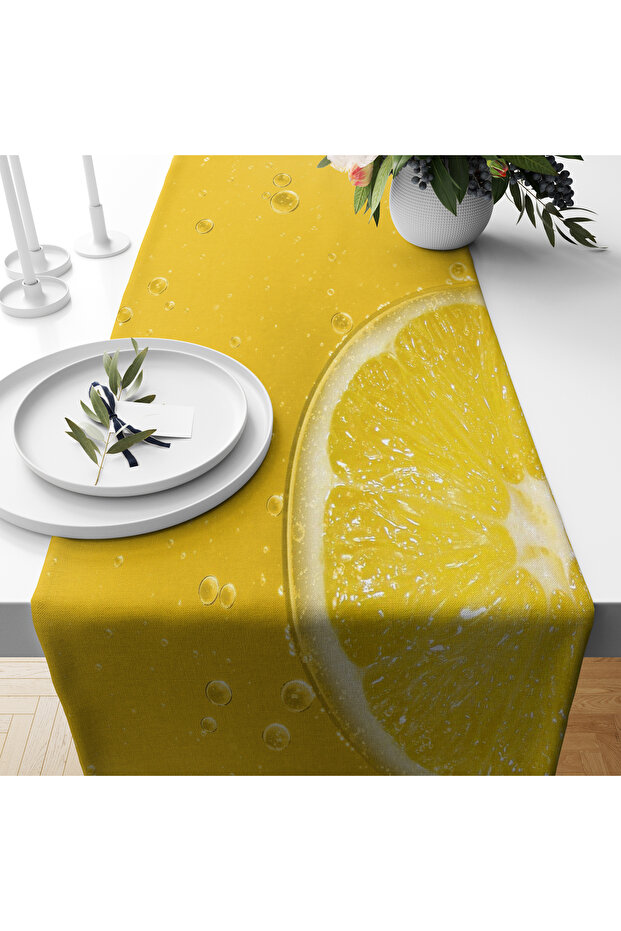 مفرش طاولة قابل للغسل ومقاوم للبقع منقوش بالليمون الأصفر - 1
