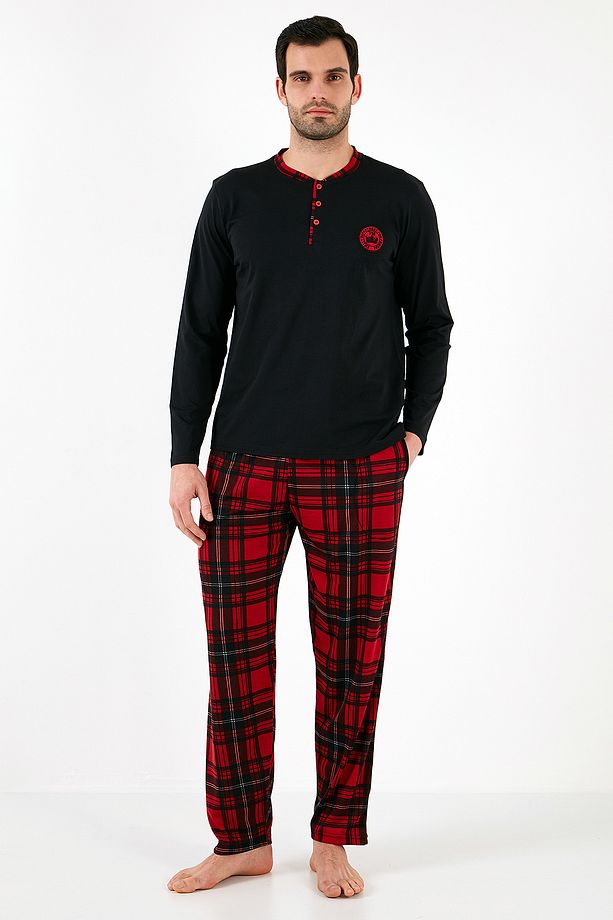 Ekoseli Pamuklu Regular Fit Uzun Kollu Pijama Takımı Erkek Pijama Takımı 60961004 - 3