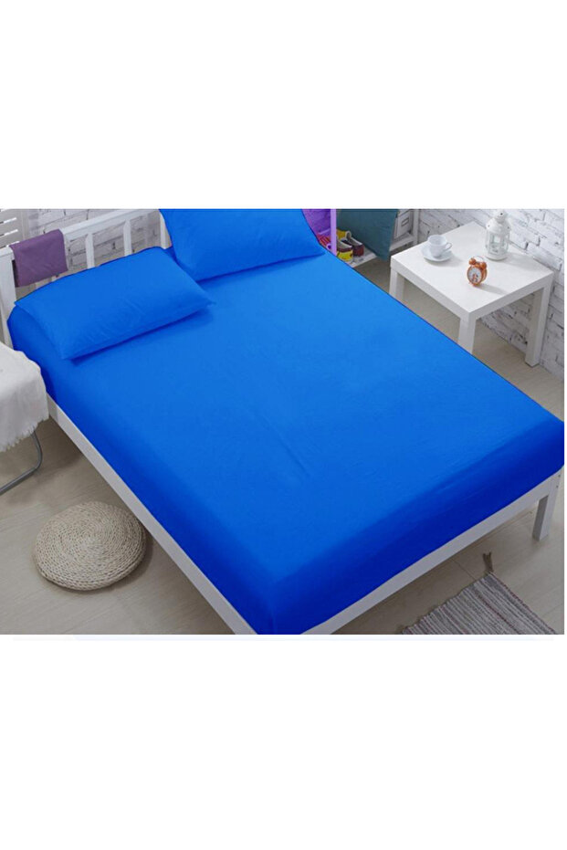 ملاءة مطاطية من القطن الممشط بحجم كبير باللون الأزرق الداكن - 1