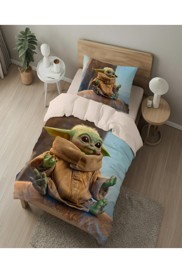 غطاء لحاف هدية YODA مطبوع رقميًا ثلاثي الأبعاد، طقم غطاء لحاف فردي بدون ملاءات
