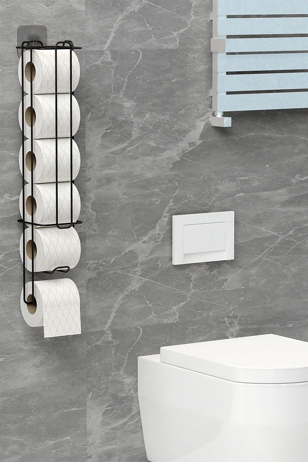 Yapışkanlı Tuvalet Kağıtlığı Şarjörü Wc Kağıtlık Yedekli Metal Tuvalet Kağıdı Tutacağı Askısı - 2
