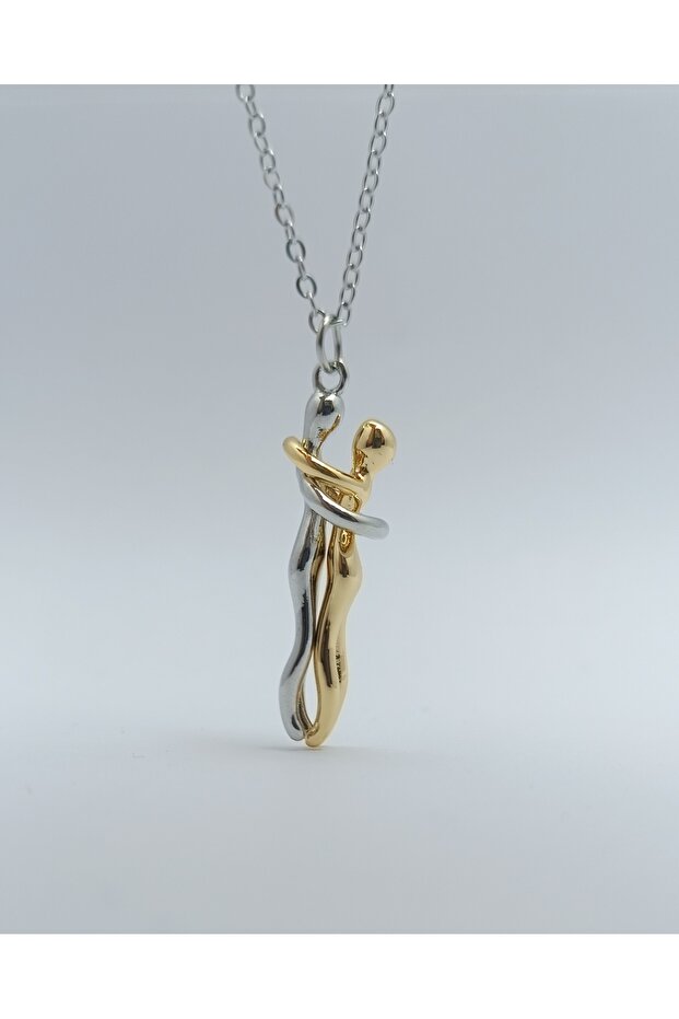 Couple Steel Necklace Hugging Together with Love