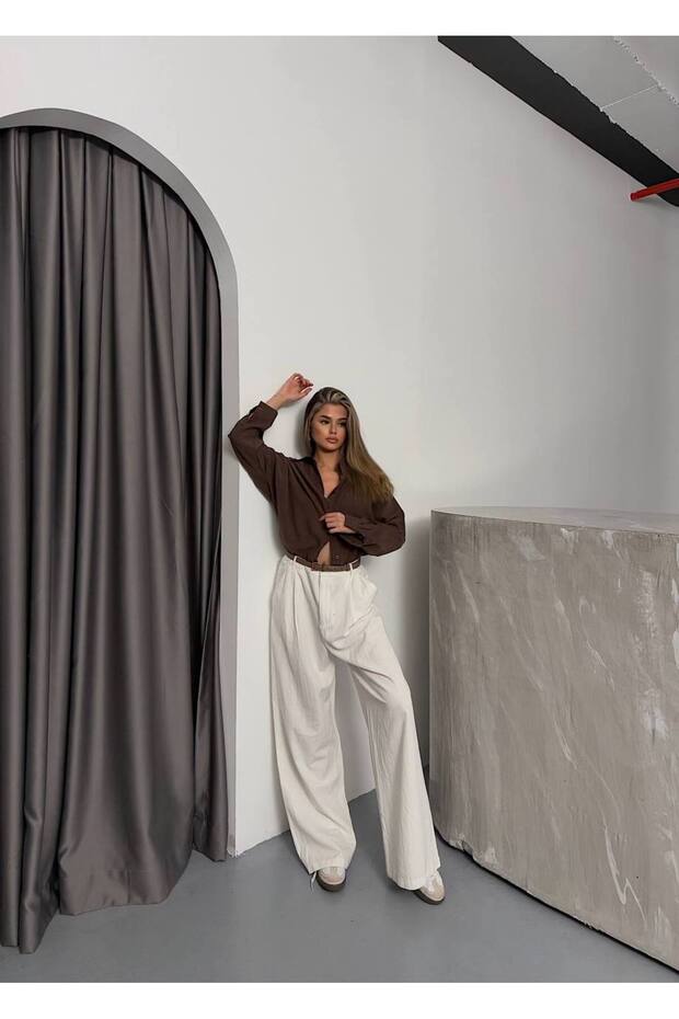 Modal Oversize Düşük Kol Uzun Kol Gömlek - 5