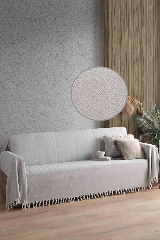 Natural Sofa Cover Covering Arms Gray 180x300