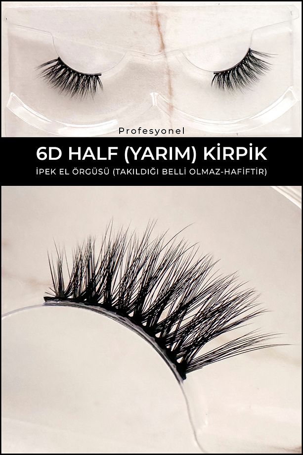 El Örgülü İpek Kirpik - Half Köşelere Takılan (Yarım Boy) Takma Kirpik - 5gr Kirpik Yapıştırıcı Set - 2