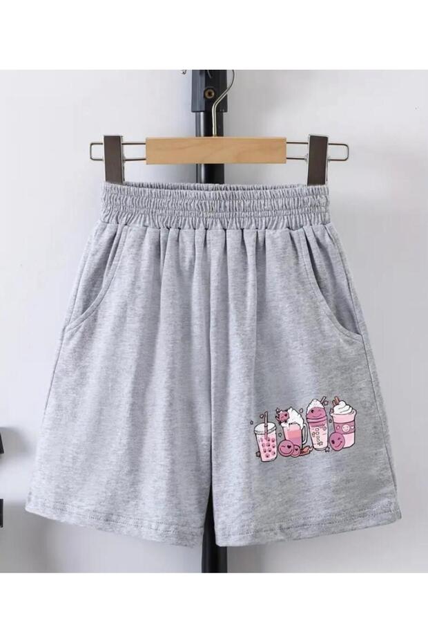 Women's Milk Shake Printed Bermuda Pocket Cord Detailed Comfortable Fit Gray Shorts