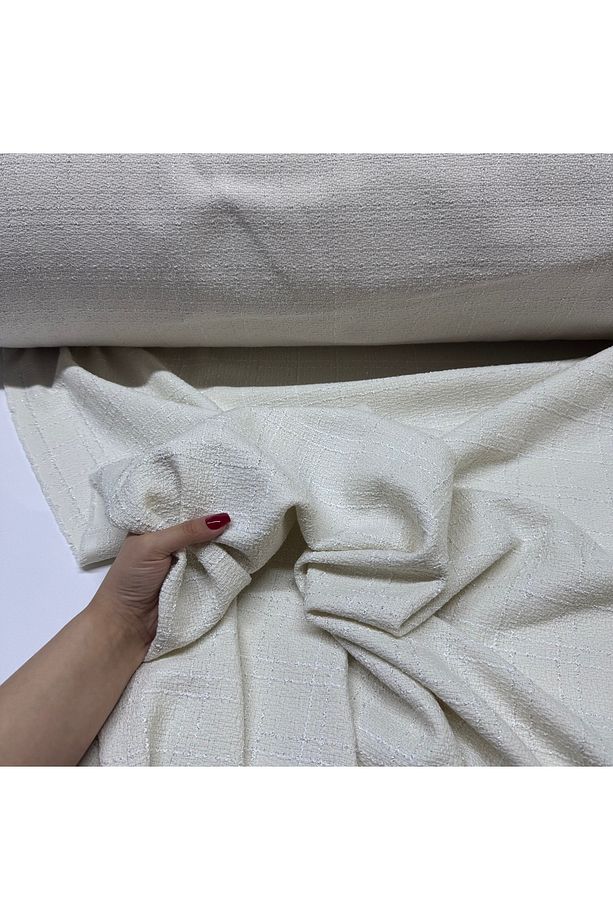 Tüvit Desenli Şanel Kumaş Kareli %100 Pamuk Dokuma Ekru Renk & Simli En 150 cm - 3
