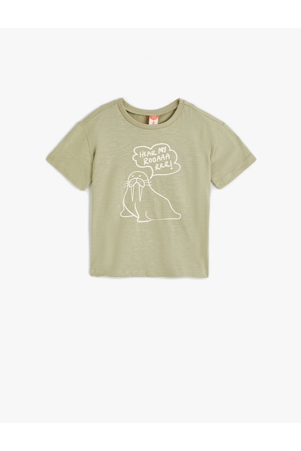 T-Shirt Short Sleeve Crew Neck Print Detailed Cotton