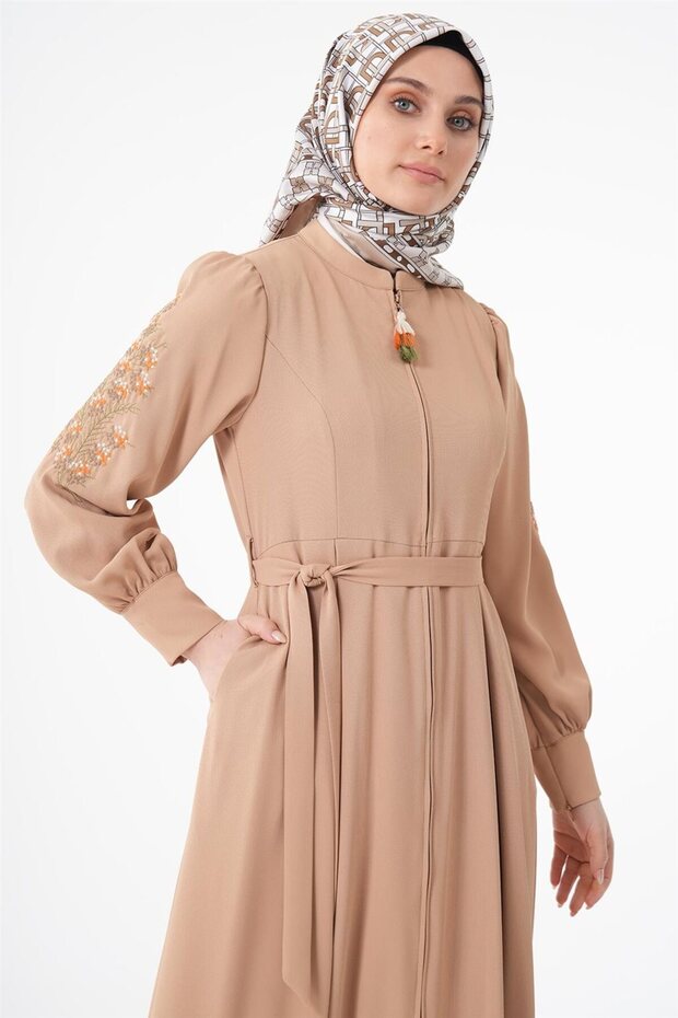 Nakış İşlemeli Pardesü Bej - 6