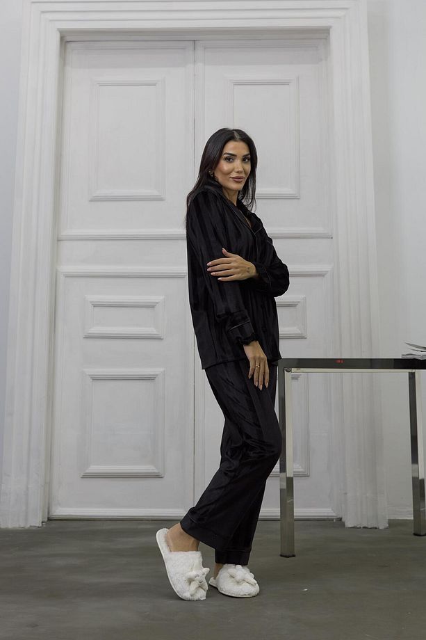 Tocco Scintillante Siyah Kadife Uzun Pijama Takımı - 3