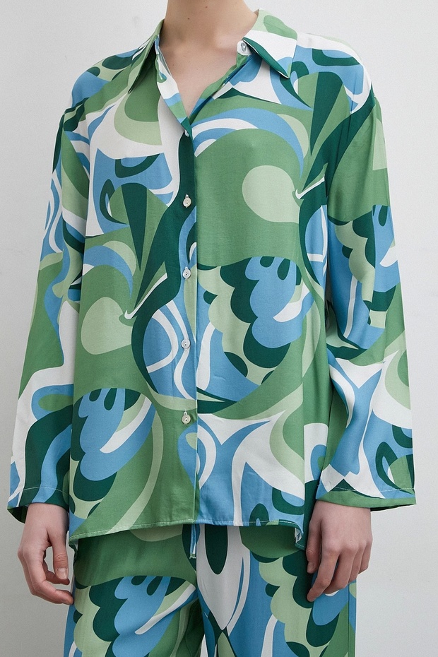 Green Patterned Viscose Shirt - 2