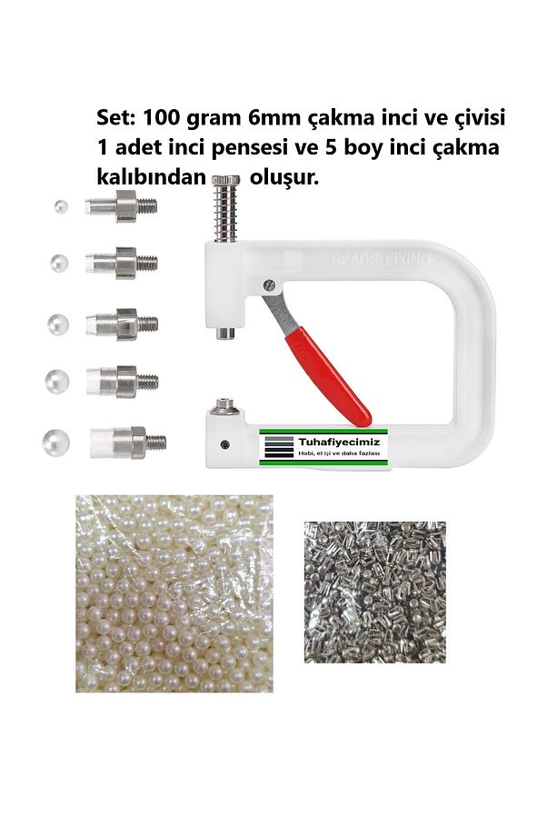 5 Kalıplı, ve 100 gr. Çakma İncili Manuel İnci Çakma Makinesi, İnci Pensesi - 2