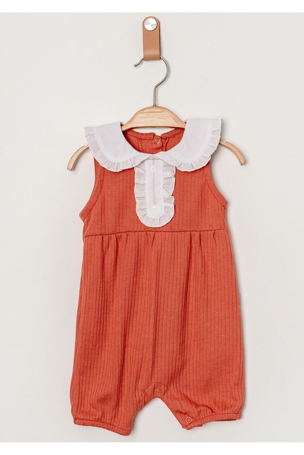 Organic Sweet Newborn Flexible Baby Girl's Overalls with Ruffle Collar Detail Snap Closure