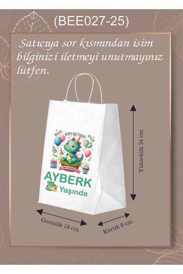 25 Adet Dinozor Görselli Doğum Günü Hediye Poşeti / Çantası (18*8*24) - 1
