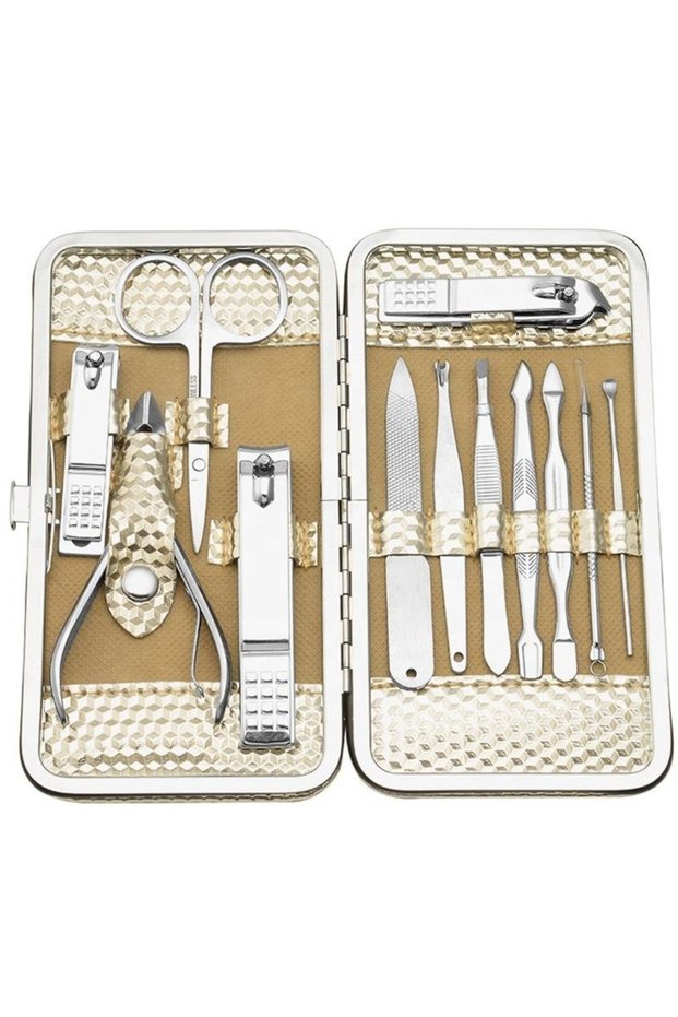 12-Piece Set with Shiny Leather Bag - Manicure and Pedicure Beauty Care Kit, Suitable for Travel and Home