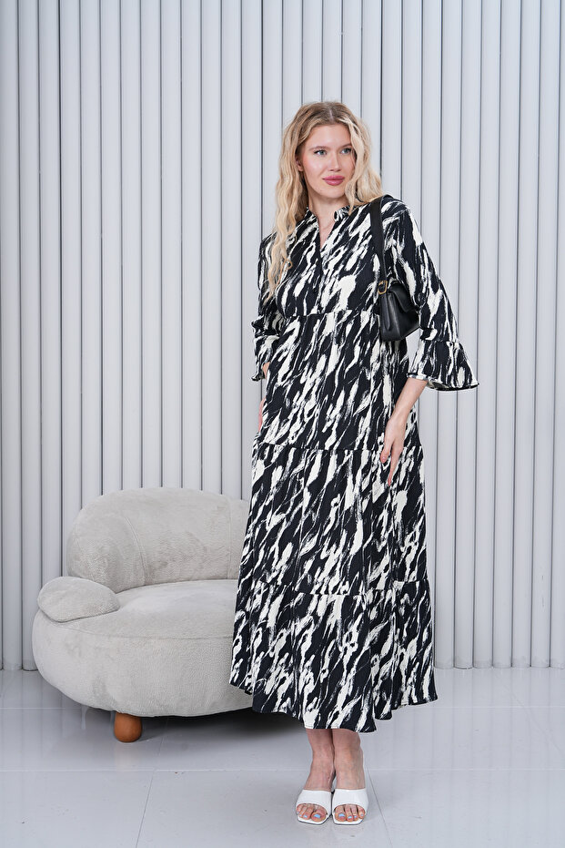 Women's Prevailing Collar Buttoned Long Woven Dress