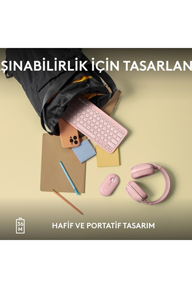 K380s Pebble Keys 2 Çoklu Cihaz Özellikli Bluetooth Türkçe Q Klavye, Pembe 920-011861 - 9