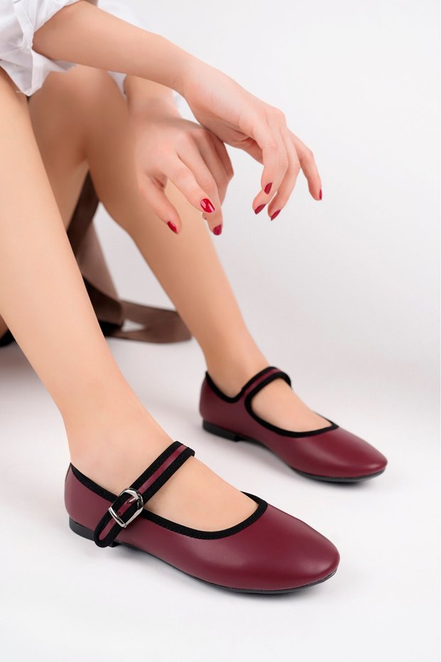 Women's Burgundy Skin Simple Comfortable Work-Home-Daily Ballerinas