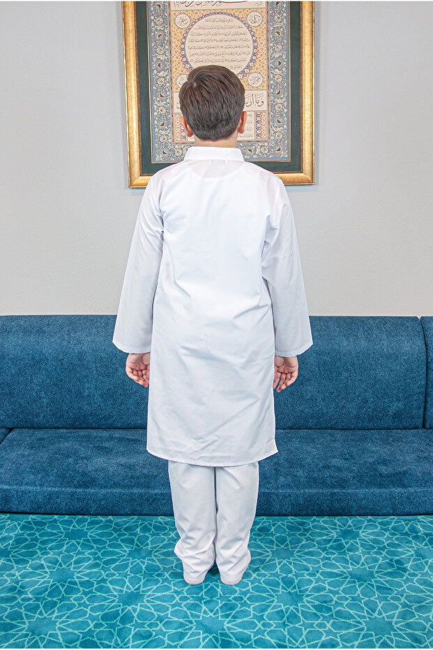 White Boy's Afghan Suit - Hajj Umrah and Judge Collar - 4