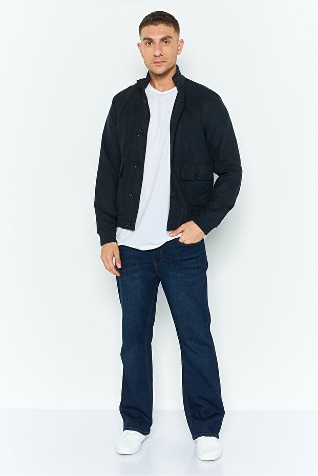 Men Solid Bomber Jacket, Navy - 2