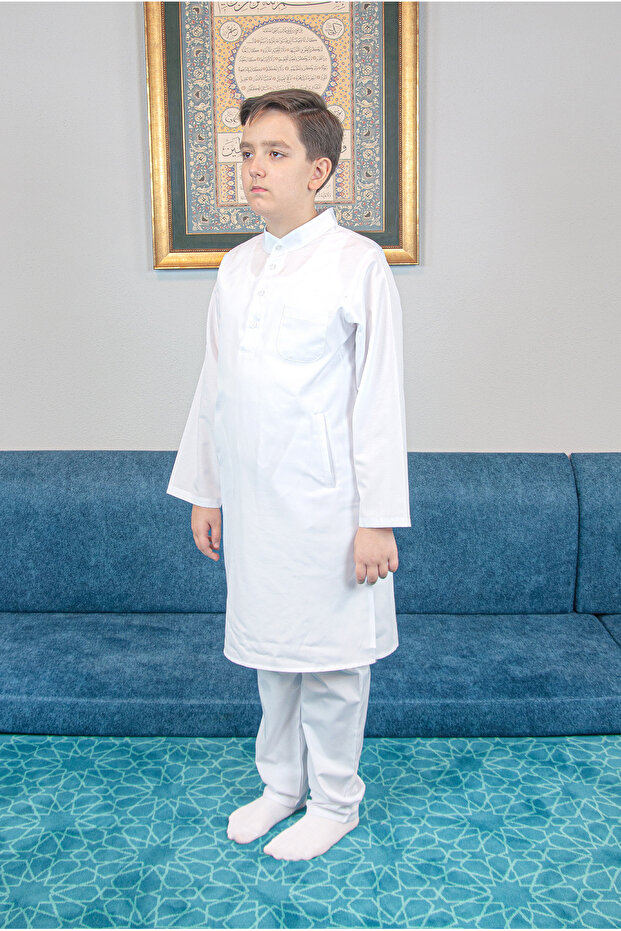 White Boy's Afghan Suit - Hajj Umrah and Judge Collar - 5