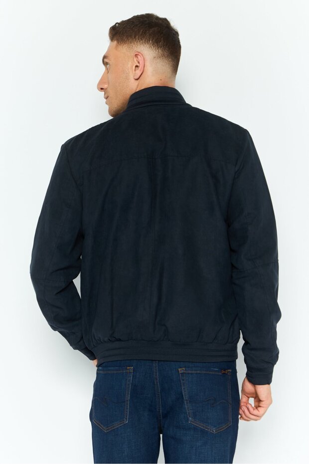 Men Solid Bomber Jacket, Navy - 4