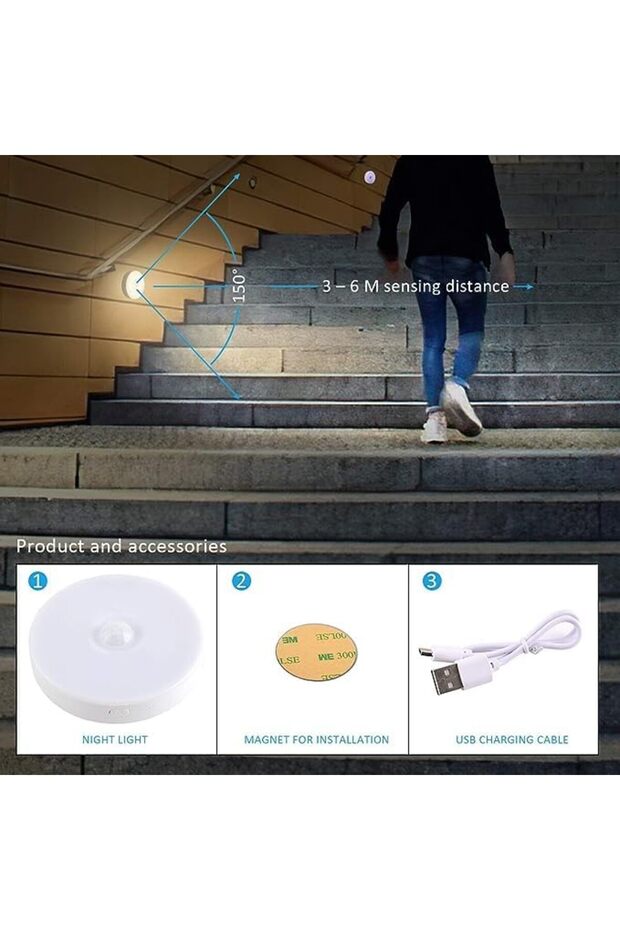 lvnmblya Sensörlü USB Şarjlı Lamba Led Işık Sensörlü Lamba Gece Lambası Hareket Sensörü L - 3