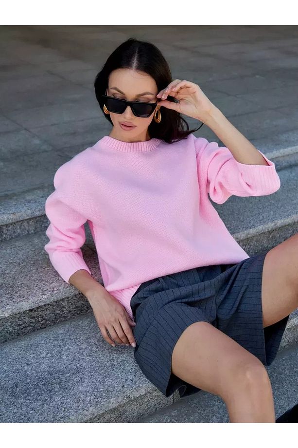 Pembe Bisiklet Yaka Oversize Triko Kazak - 6
