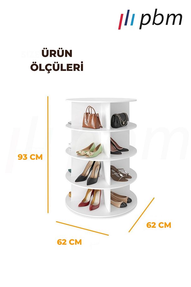 Mobilya 4 Katlı Dönen Ayakkabı Çanta Rafı Daire Dolap Kulesi, 360 Derece Dönen Dolap Düzenleme - 3